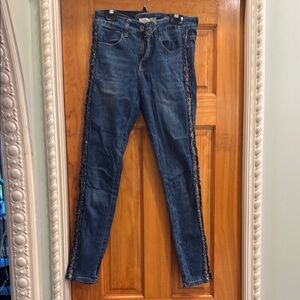 Classic Denim Skinny Jeans with Side Embellishments